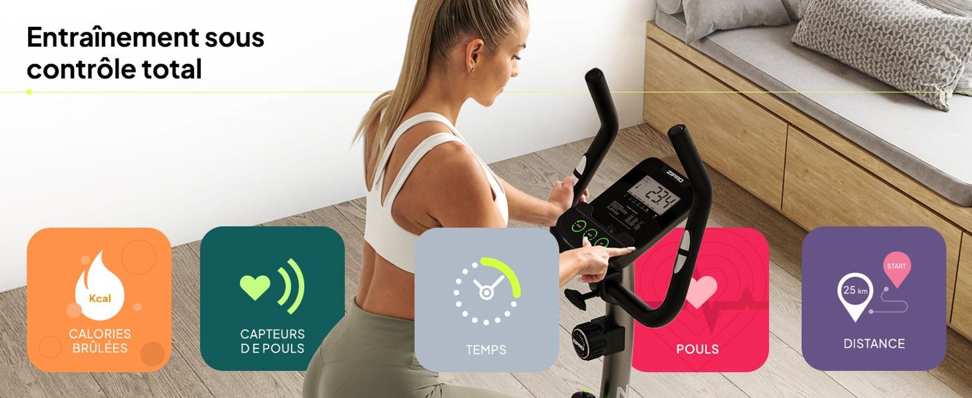 Zipro Nitro Vélo d'appartement magnétique | Écran LCD | Vélo de fitness 8 niveaux de résistance | Vélo d'appartement, ergomètre, vélo,