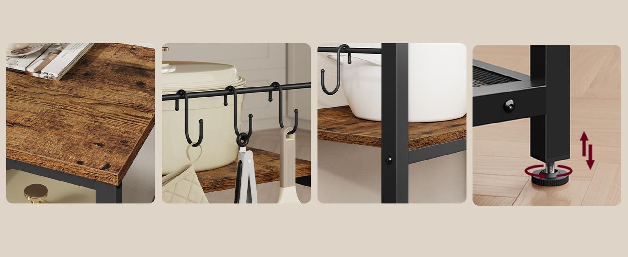 VASAGLE Regal, 80 x 40 x 90 cm, Küchenregal, vintagebraun-schwarz