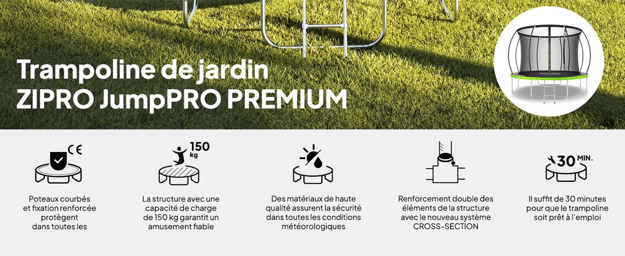 Trampoline ZIPRO Jump Pro Premium | 10FT Ø 312 cm | Trampoline de jardin Trampoline pour enfants Kit complet avec filet, échelle et housse de protection, extérieur, vert