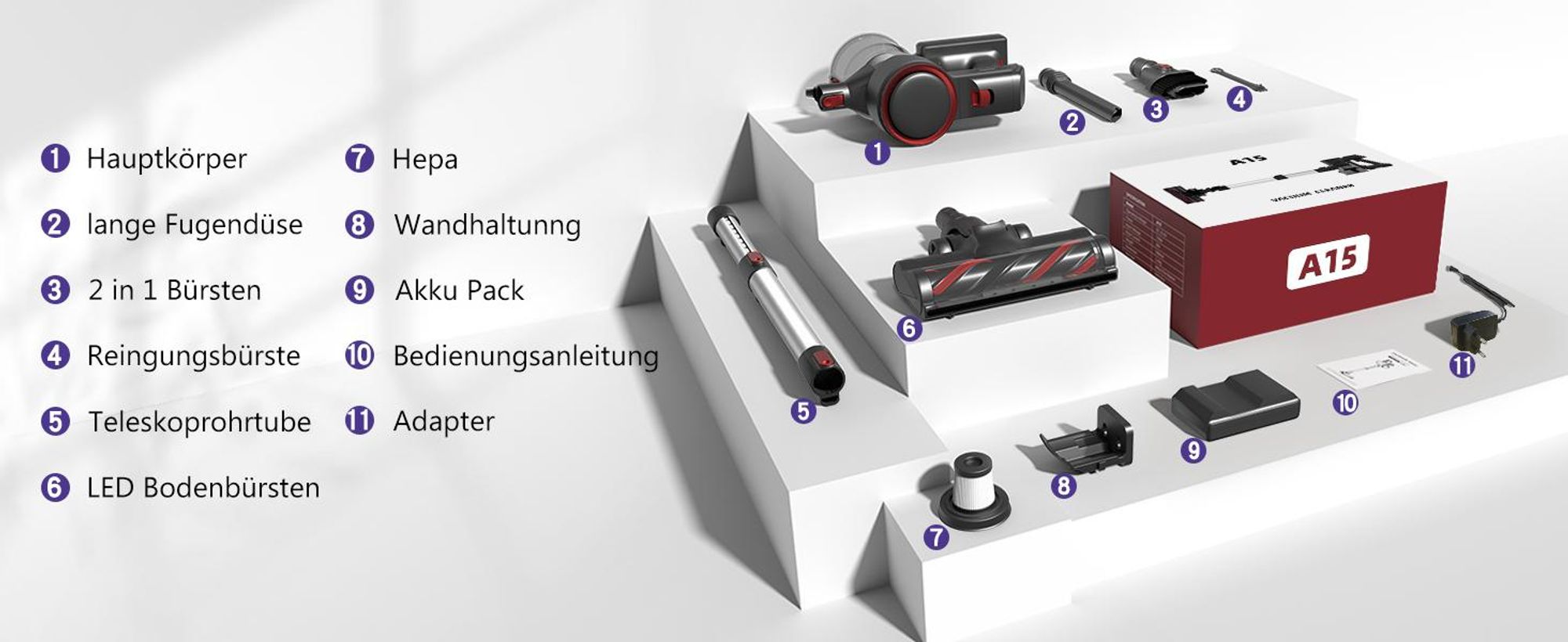 Aiibot Akku Staubsauger, 60000Pa/600W/55Min/1,8L Staubsauger Kabellos mit Display, Anti-Tangle-Bürste,Ultraleise,für Tierhaare/Teppiche/Hartböden/Auto