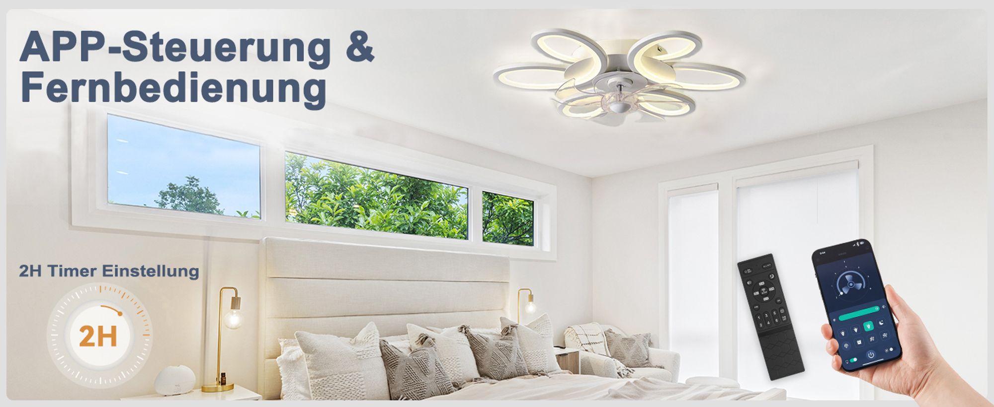 Smart Deckenventilator mit Beleuchtung und Fernbedienung Ø65cm Dimmbar 3000-6000K Deckenleuchte mit Ventilator 6 Windgeschwindigkeiten