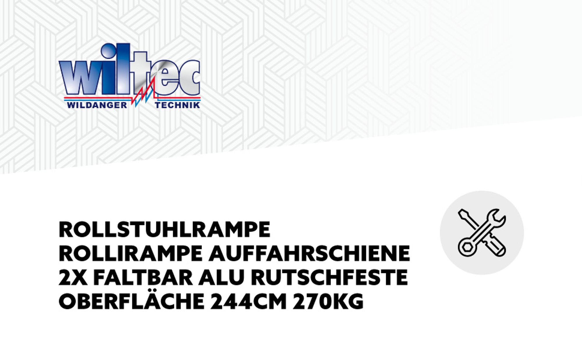 Wiltec Rollstuhlrampe doppelt faltbar 244cm 270kg, mobile Auffahrschiene mit rutschfester Oberfläche als Rollirampe, Aluminium Kofferrampe