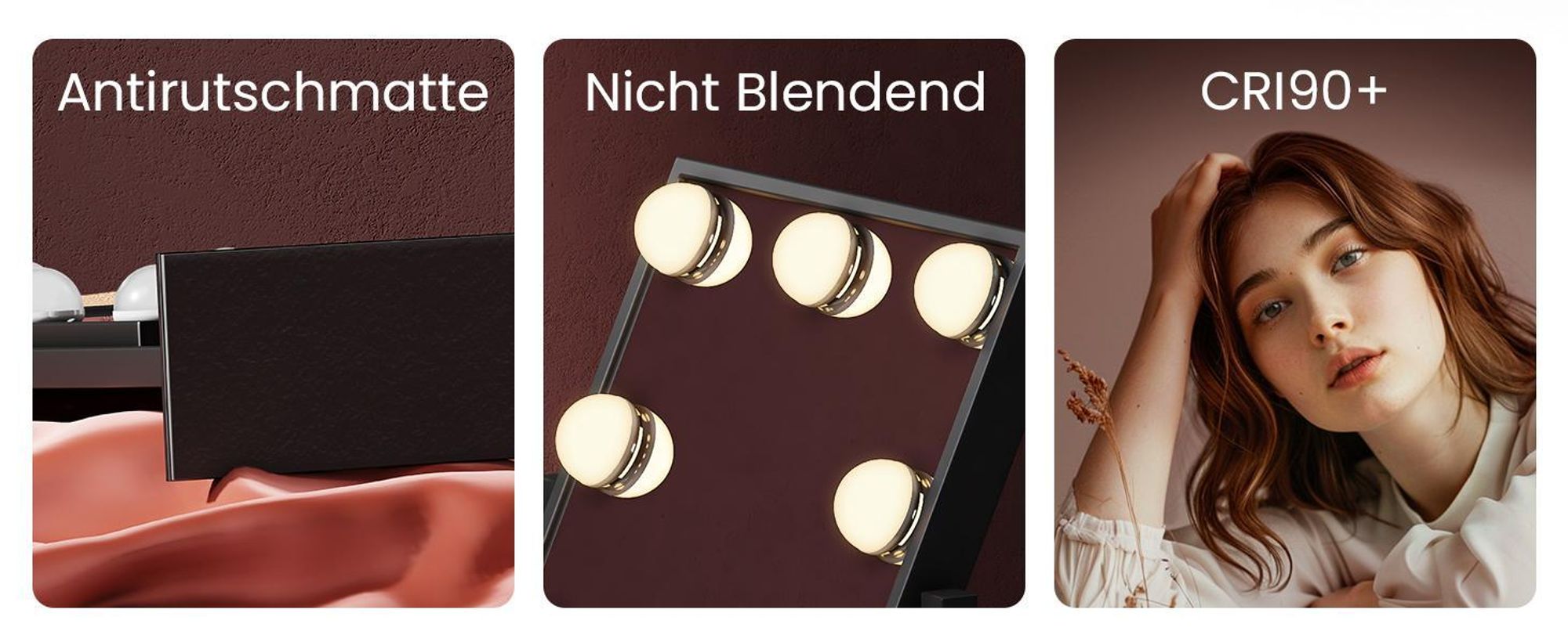 EMKE Hollywood Kosmetikspiegel 85x364x475mm mit 7x Vergrößerungsspiegel, Schwarz Schminkspiegel mit intelligent Touchscreen und 3 Lichtfarben, 12 Dimmer-LED-Leuchten, 360° drehbar und Memory-Funktion