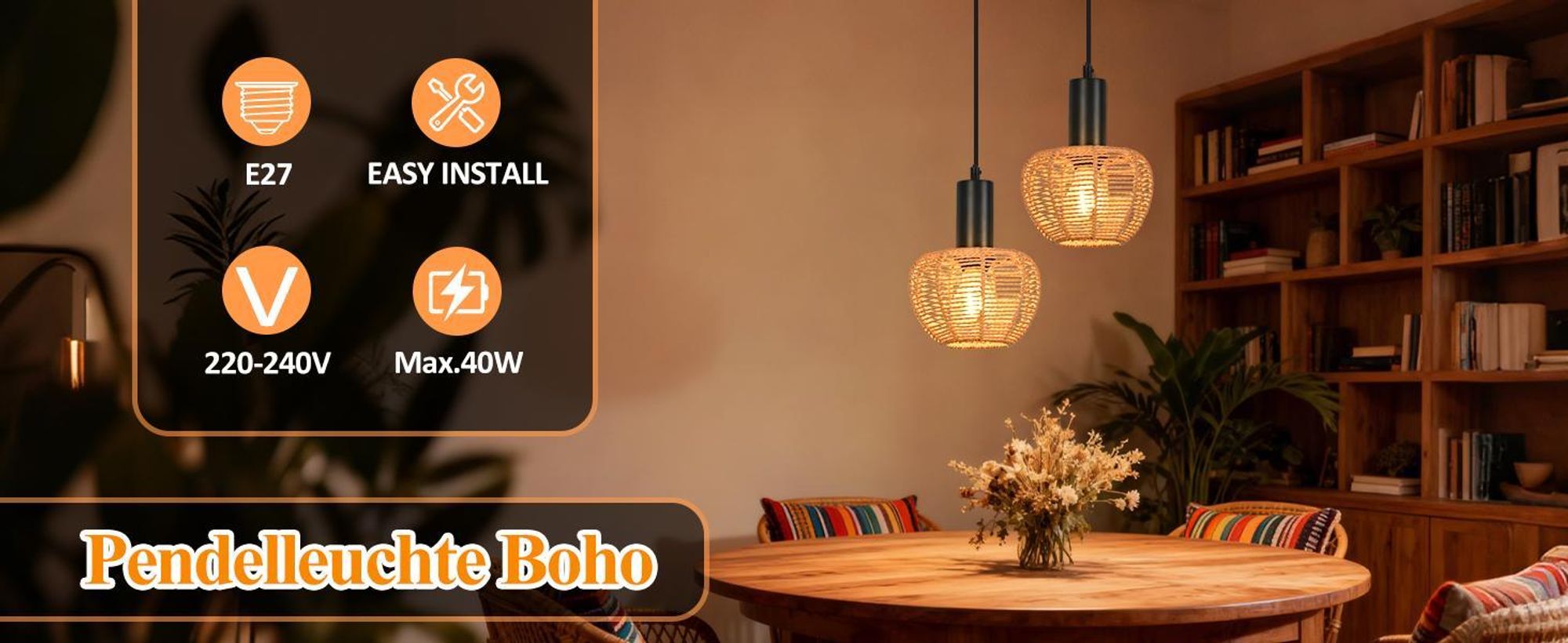 ZMH Hängelampe Boho Pendelleuchte Rattan 1 Flammig Esstischlampe Geflochten Hängeleuchte Lampenschirm Pendellampe für Schlafzimmer/Ohne Leuchtmittel