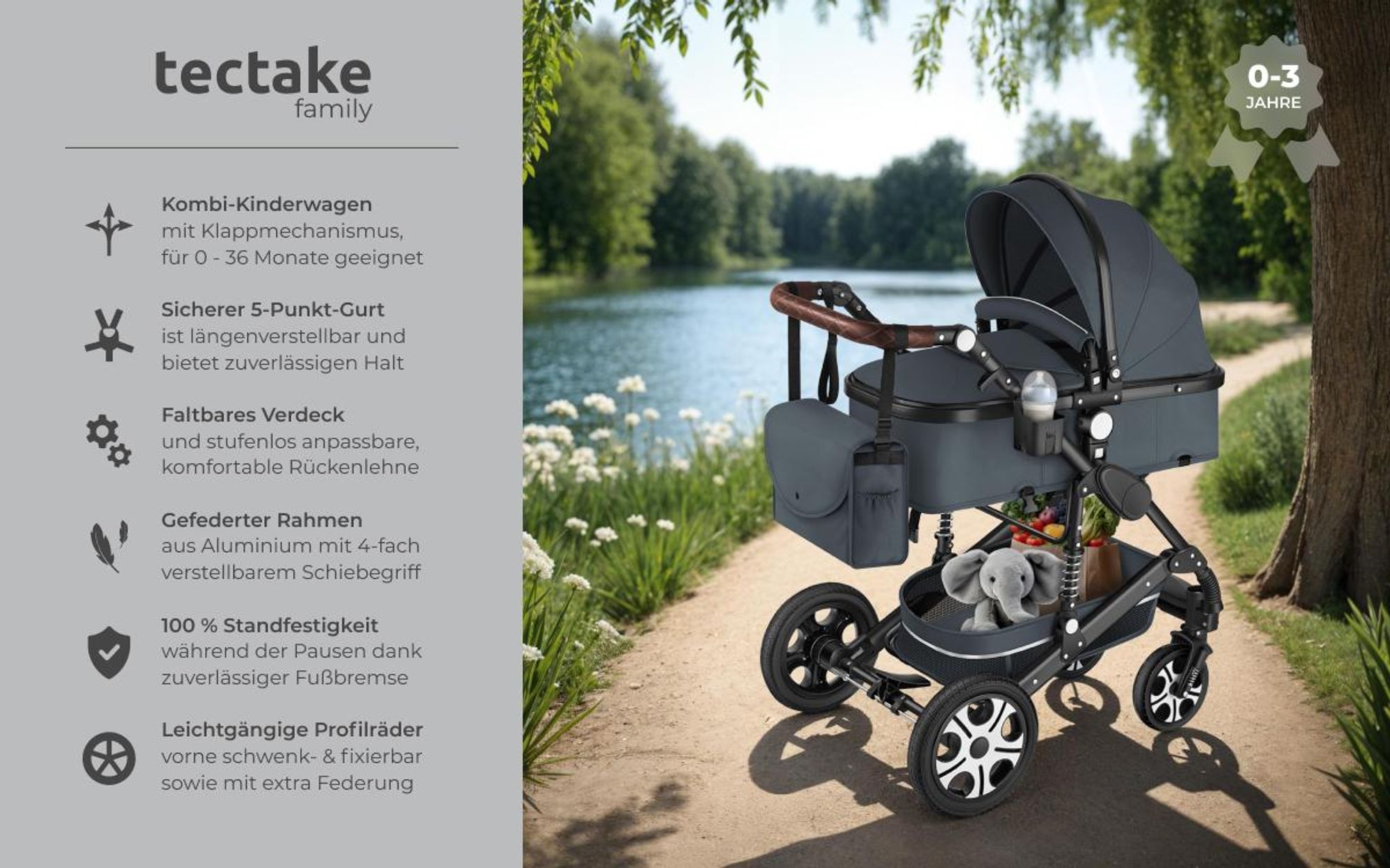 Kinderwagen Mats 2in1, 5-Punkt, Bremse, 15kg