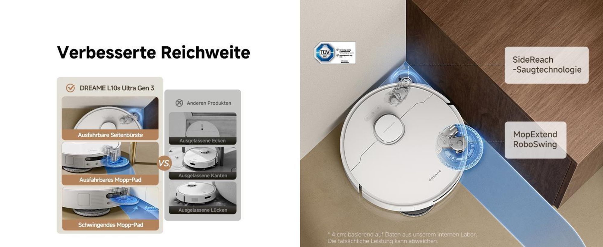 Dreame L10s Ultra Gen3 Staubsauger Roboter mit Wischfunktion&Selbstreinigender Mopp,25KPa Saugleistung,Haustiermodus,All inOne Dock,Teppichreinigung