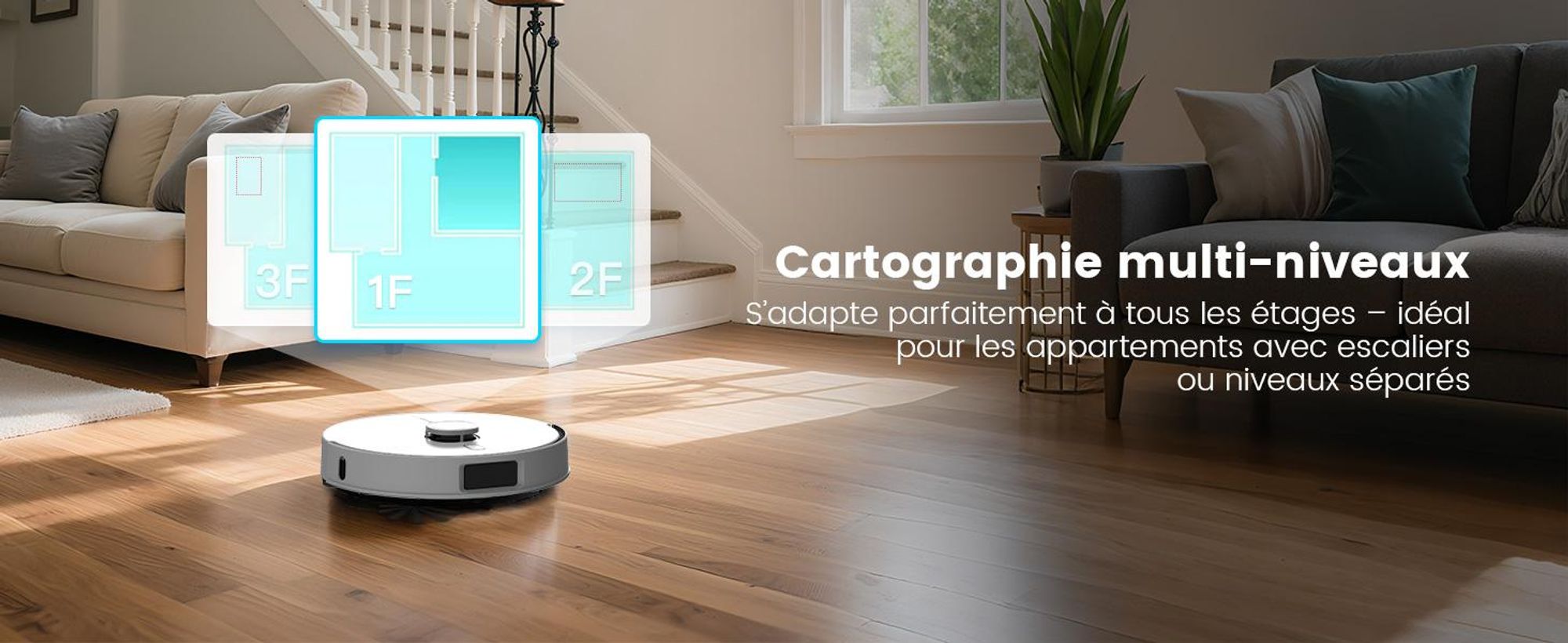 Robot aspirateur AIRROBO L60+ avec fonction de lavage, vidage automatique du bac à poussière, navigation LiDAR, 12 000 Pa, adapté aux tapis et aux poils d'animaux