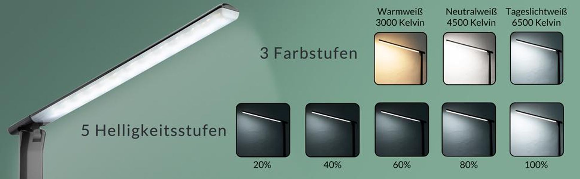 MONZANA® LED Schreibtischlampe USB Anschluss 3 Farb- 5 Helligkeitsstufen Touch Dimmbar Warmweiß Tischlampe Büro Nachttischlampe Warmes Licht Schwarz