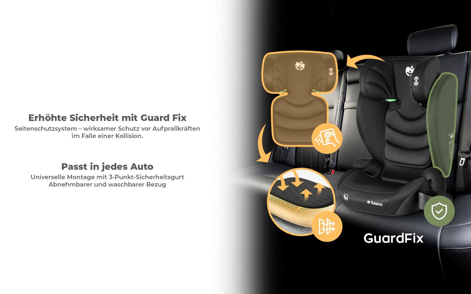 Tulano Joy 20 Kindersitz i-Size ECE R129/03, 100–150 cm, 13-fach verstellbar, vorwärtsgerichtet, inkl. Zubehör, Schwarz