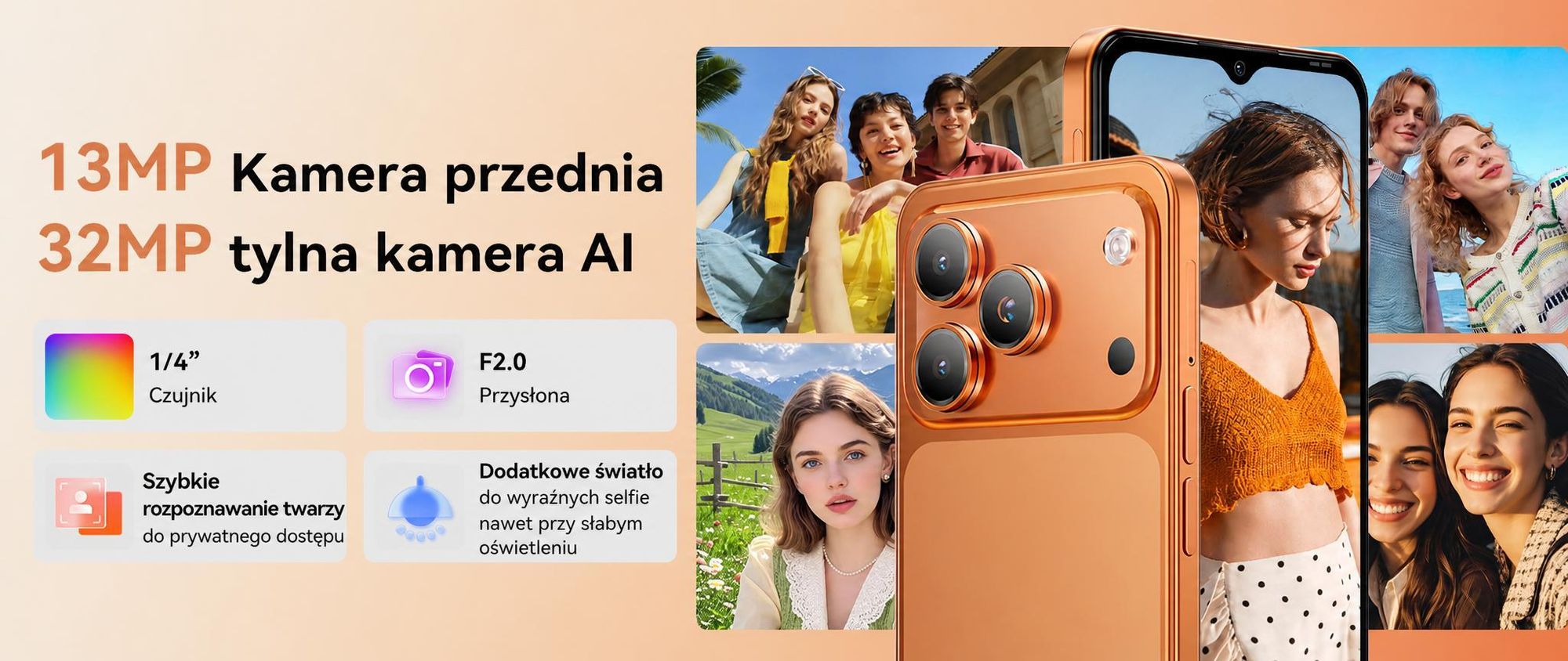 Telefon komórkowy Blackview WAVE 7C 2026 bez umowy, 6,56", Android 16, 16 GB + 64 GB / karta TF do 2 TB, Face ID, bateria 5000 mAh, aparat 32 MP, dwie karty SIM, Wi-Fi 5, IP54