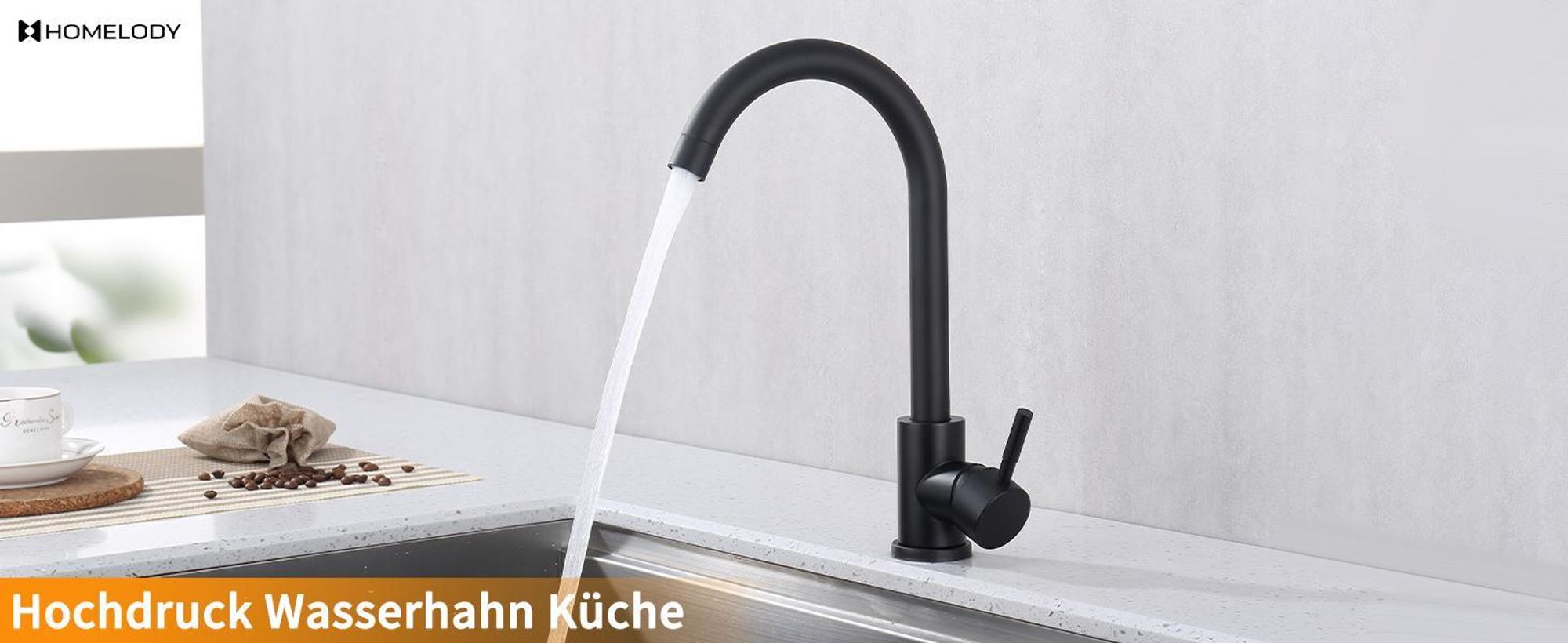 Wasserhahn Küche,Hochdruck Küchenarmatur,Edelstahl Spültischarmatur 360° Schwenkbare,Mischbatterie Armatur,Schwarz Küchenarmaturen，Kitchen Tap