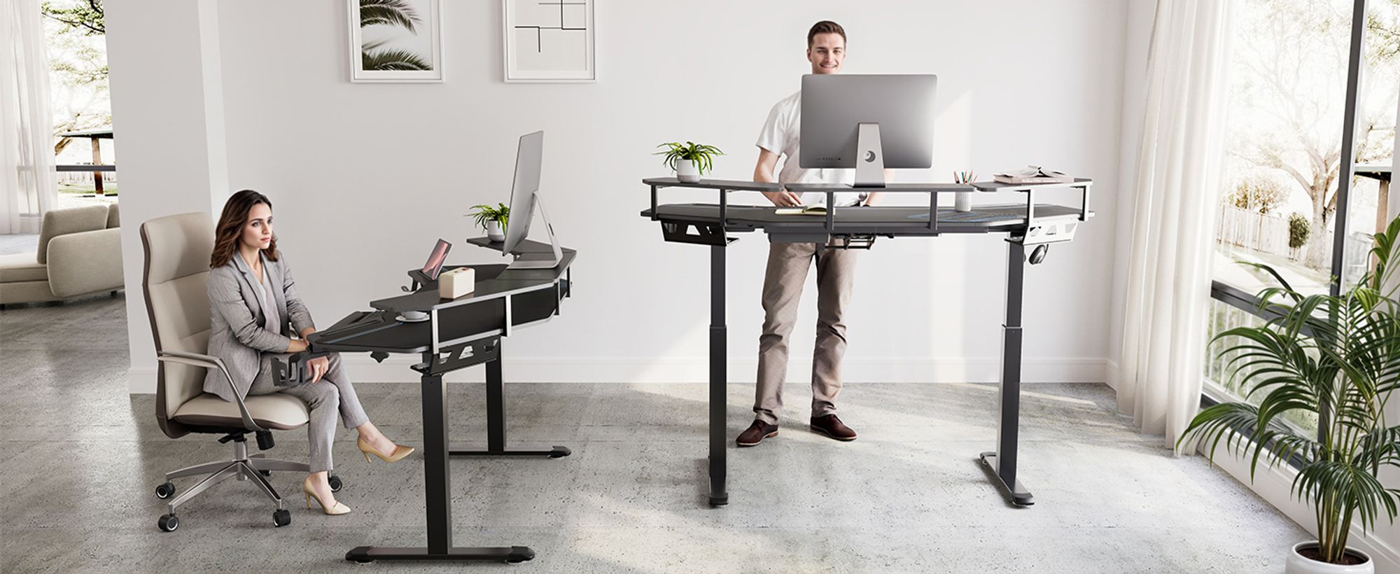 EUREKA ERGONOMIC Elektrisch Computertisch 182×76cm Höhenverstellbarer Schreibtisch Stehpult Gaming Tisch mit Monitorständer und Tastaturablage