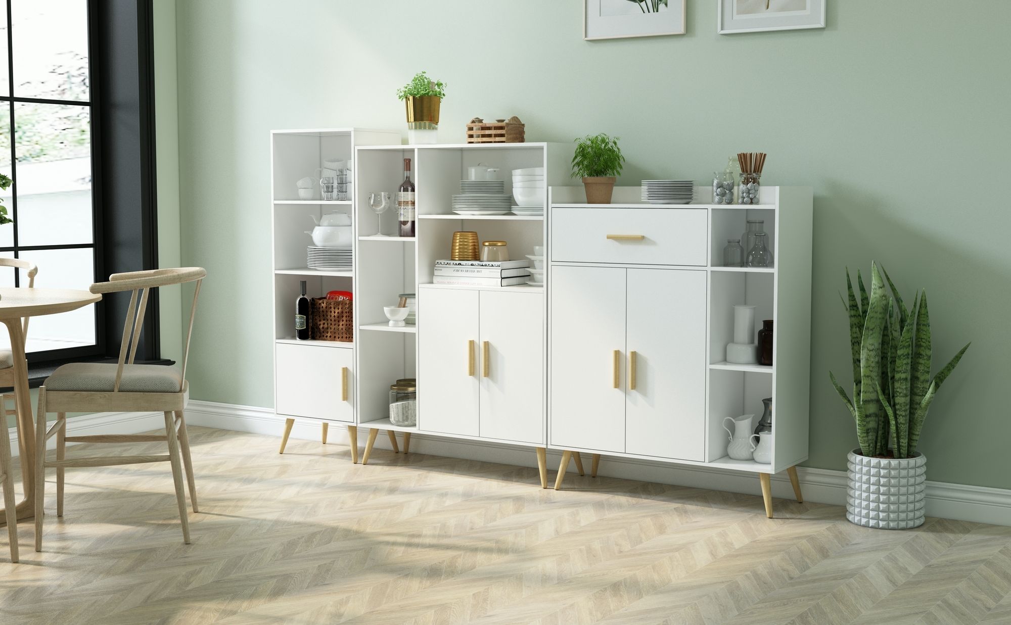 Mondeer Sideboard Lagerschrank mit 2 Türen und 5 Fächern Verstellbare Trennwände Kommode