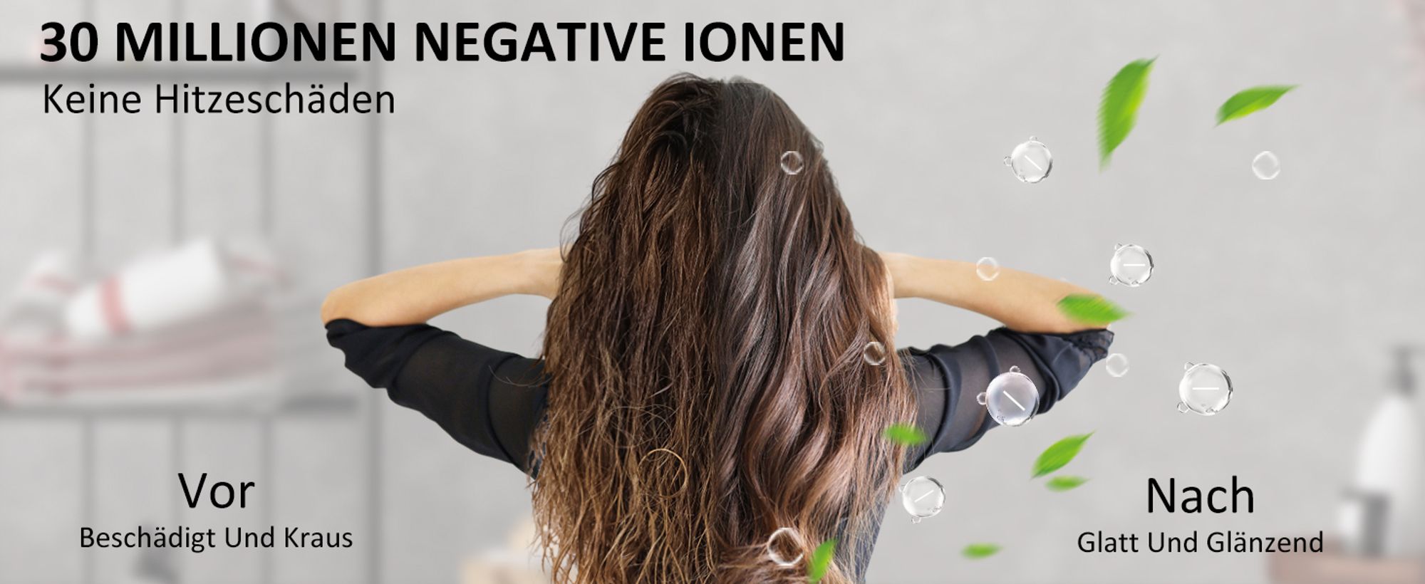 Ionen Föhn AC Motor 2000W Haartrockner, Schnelltrocknen Hair Dryer, Salon Haarfön mit Heiß-/Kalttaste, 3 Fön Concentrators and Diffuser