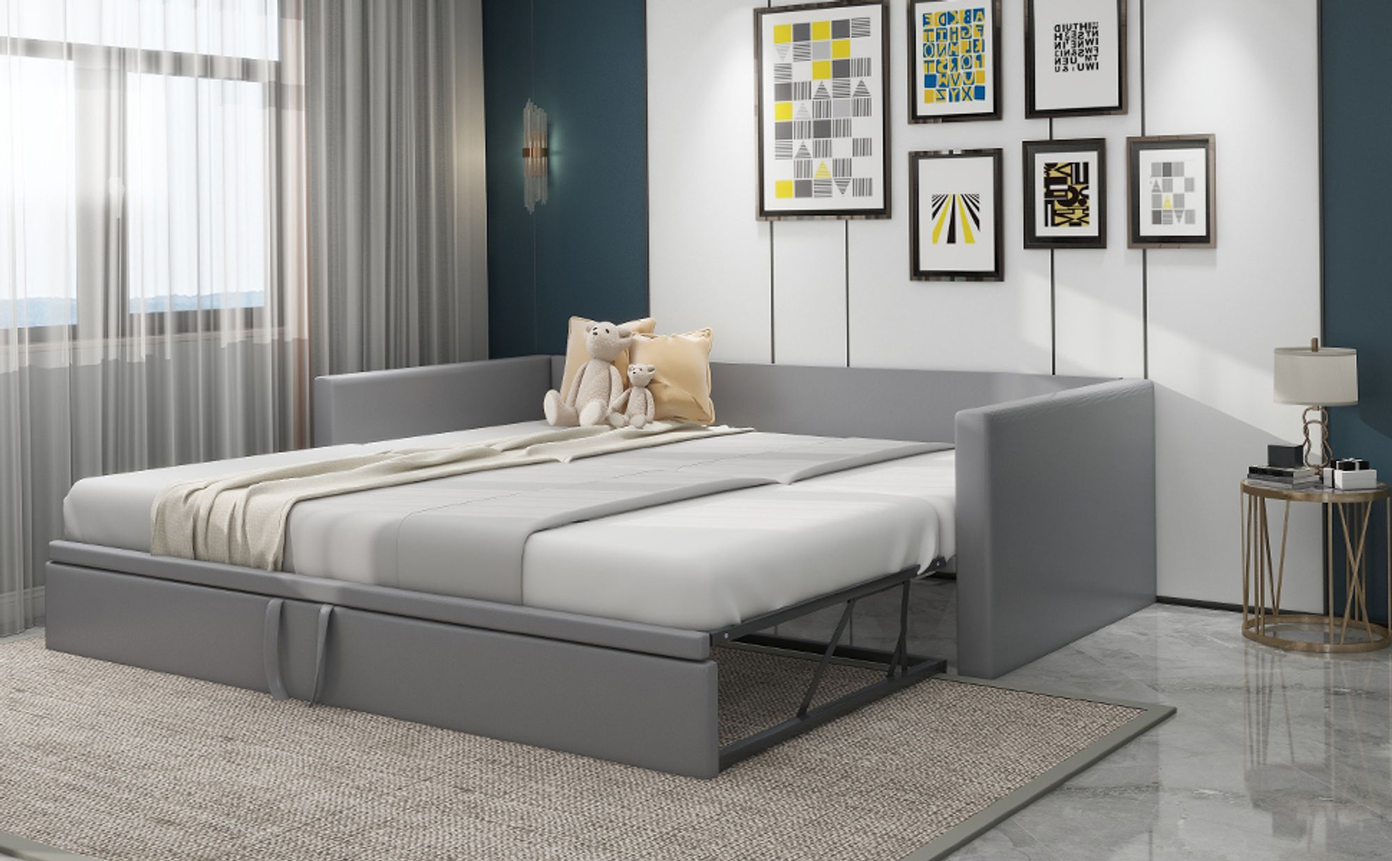 okwish Polsterbett 90/180*200 cm, multifunktionales Ausziehsofa mit Lattenrost, aus hautfreundlichem Samtstoff, Dunkelgrau
