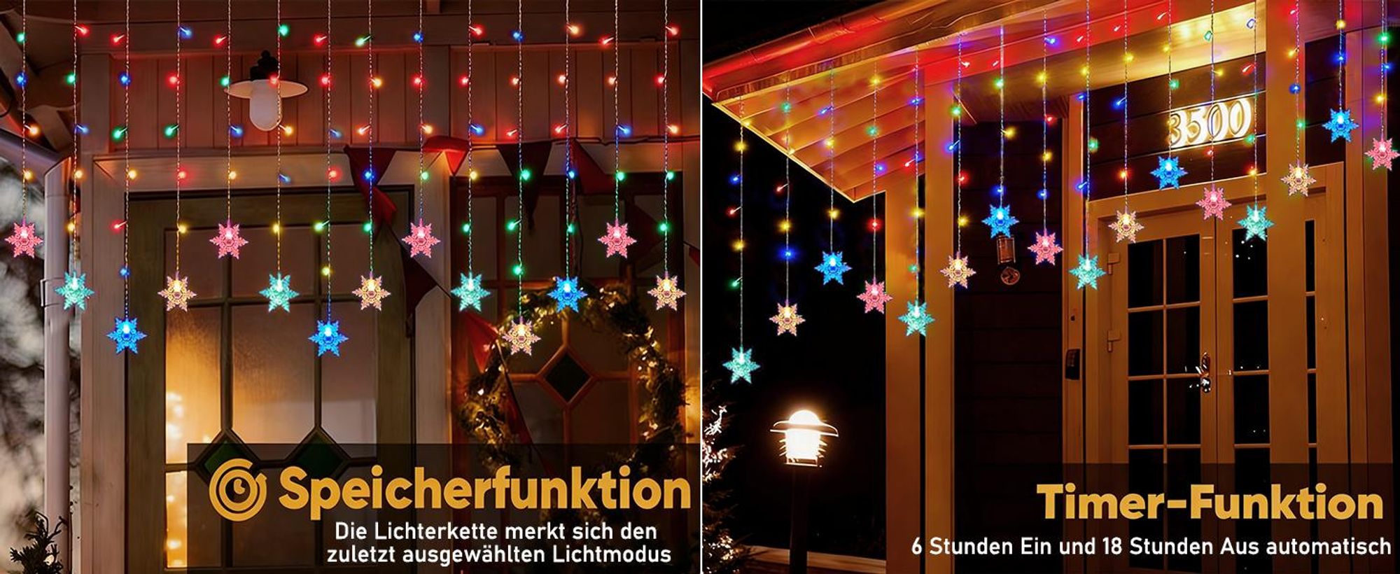 LED Schneeflocke Lichterkette Bunt Lichtervorhang 8 Lichtmodi Innen Party Garten Fenster Weihnachten Beleuchtung