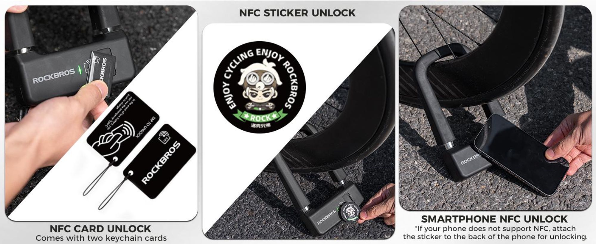 ROCKBROS Fahrradschloss Bügelschloss NFC U-Lock mit USB-C Motorradschloss Diebstahlschutz für E-Bike, Mountainbike, Rennrad