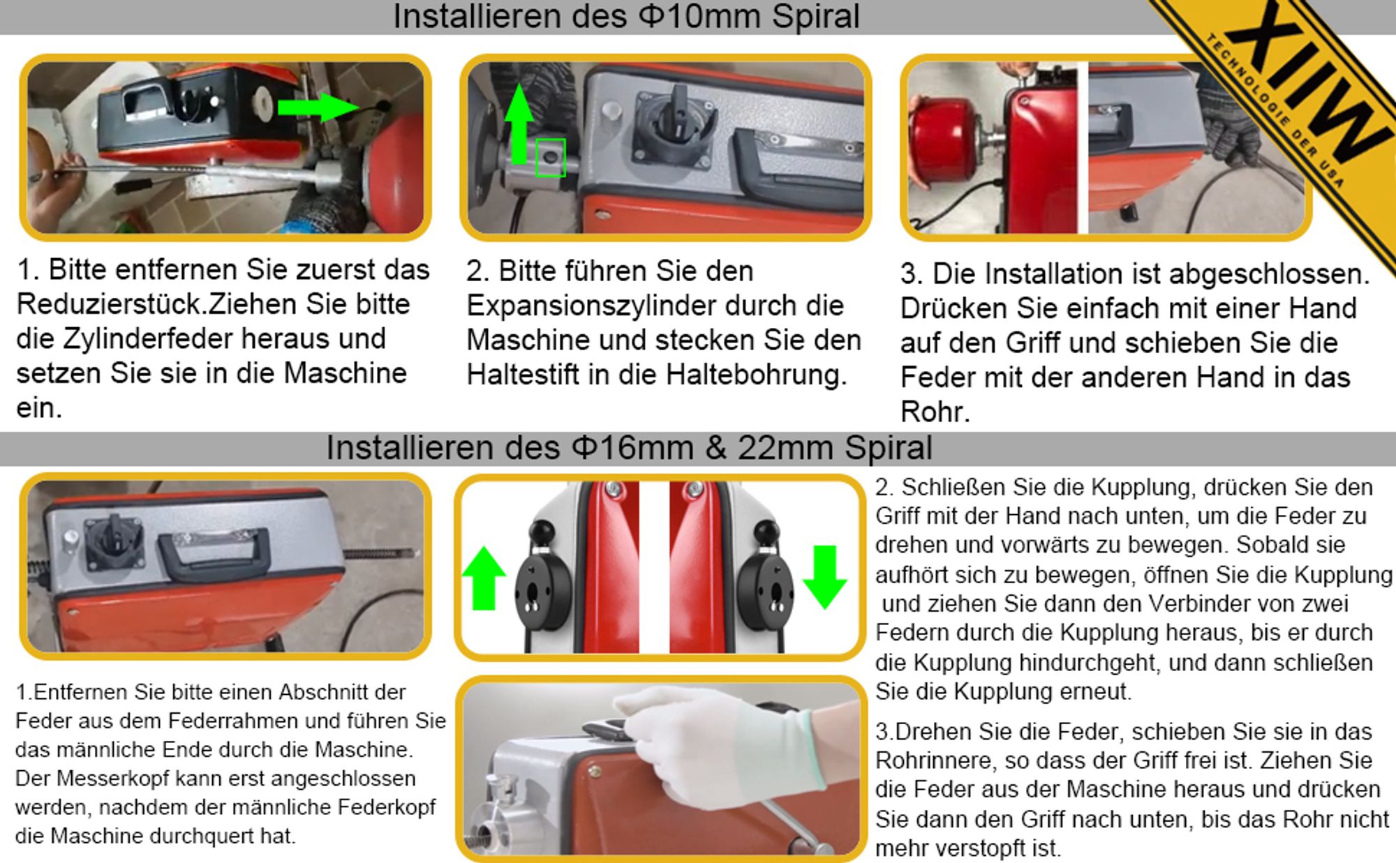 Rohrreinigungsmaschine 850W mit 21m Ø22mm,14.5m Ø16mm, 5m Ø10mm Spirale für Ø20-200mm, Rohrreinigungsgerät 450U/M Elektrische Abflussreiniger