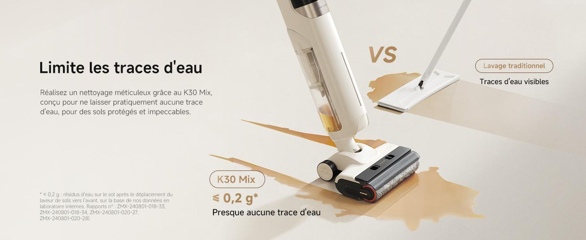 MOVA K30 Mix aspirateur laveur 18 000 Pa, plat 180°, brosses double rotation, nettoyage des bords, séchage air chaud, léger, 30 min autonomie