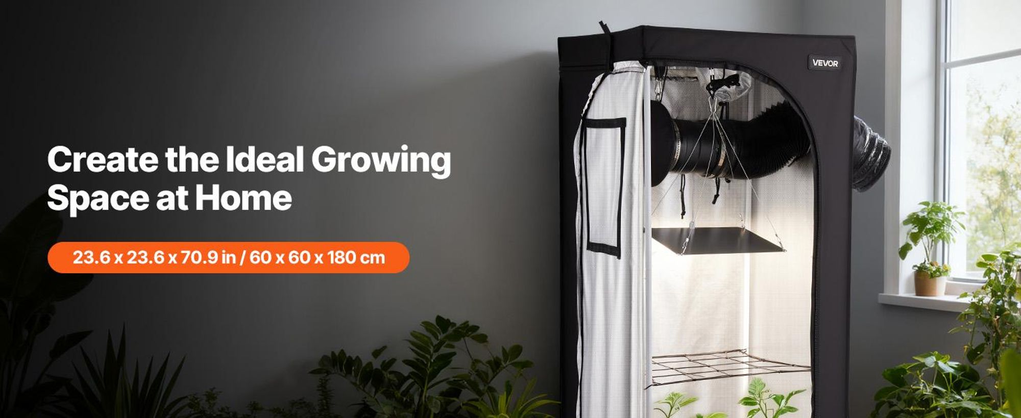 VEVOR Indoor-Grow-Zelt-Set, 100 x 100 x 200 cm, Indoor-Pflanzenzelt mit Vollspektrum-LED-Wachstumslicht & Belüftungssystem, 600D hochreflektierendes Mylar, Wachstumszelte für Blumen und Gemüse, 60x60x180 cm