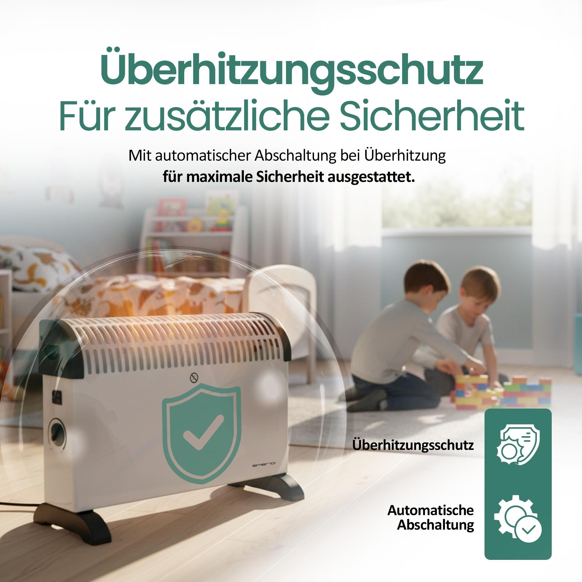 Emerio Konvektor Heizung CH-121858.2 - bis 25 m² - Überhitzungsschutz - 3 Heizstufen - 2000W - Weiß