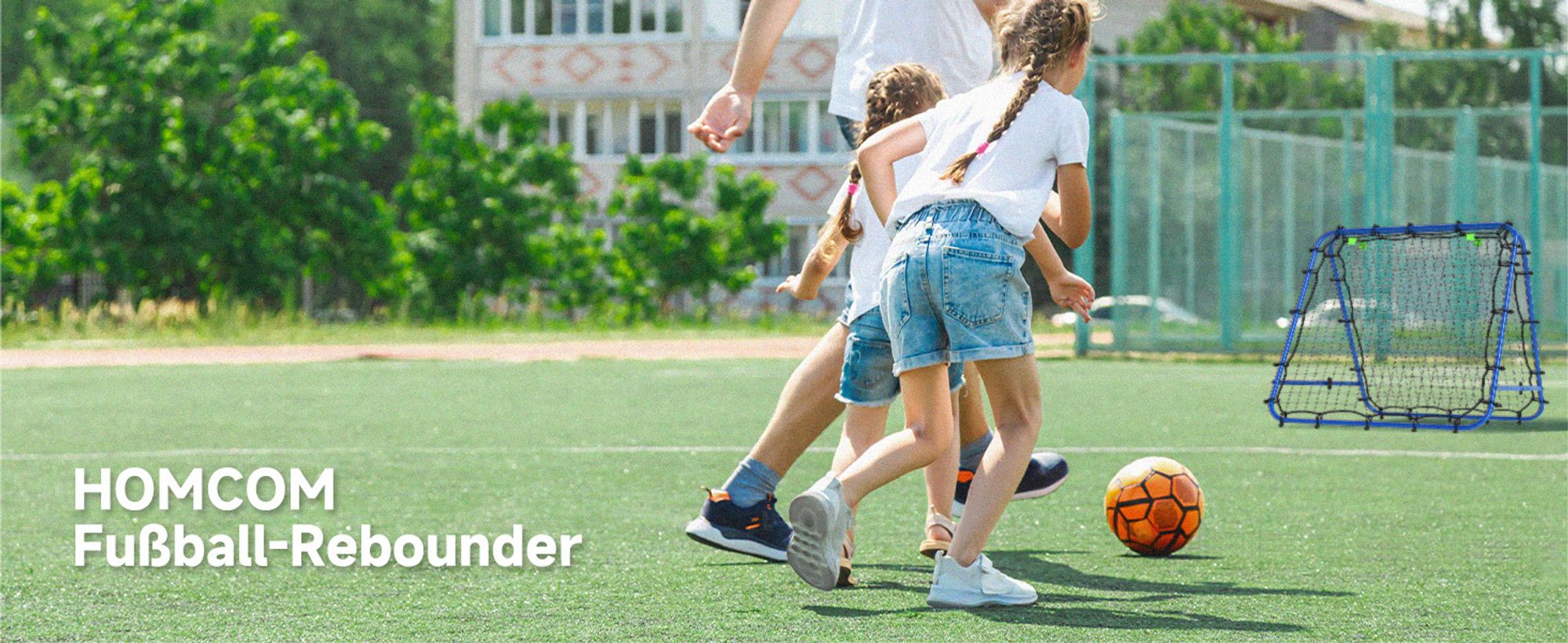 HOMCOM Fußball Rebounder Kickback Tor Rückprallwand Netz beidseitiger Rückprall Verstellbar in 5 Stufen Stahl Blau 100 x 95 x 90 cm