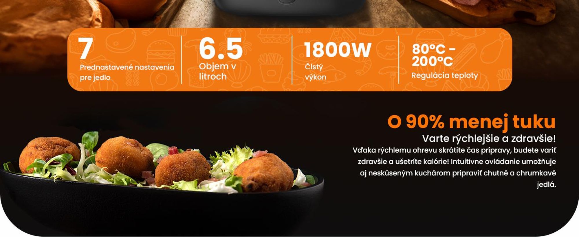 Extralink Air Fryer 6,5 l teplovzdušná fritéza 1800 W s priehľadným okienkom a LED dotykovým displejom