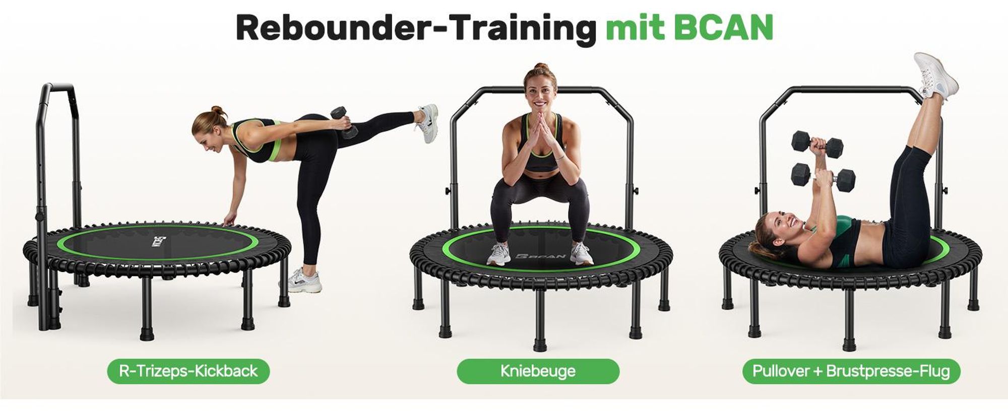 BCAN Rebounder-Trampolin Erwachsene | 122cm 250kg | Bungee-Seilen Verstellbarer Griff Indoor&Outdoor