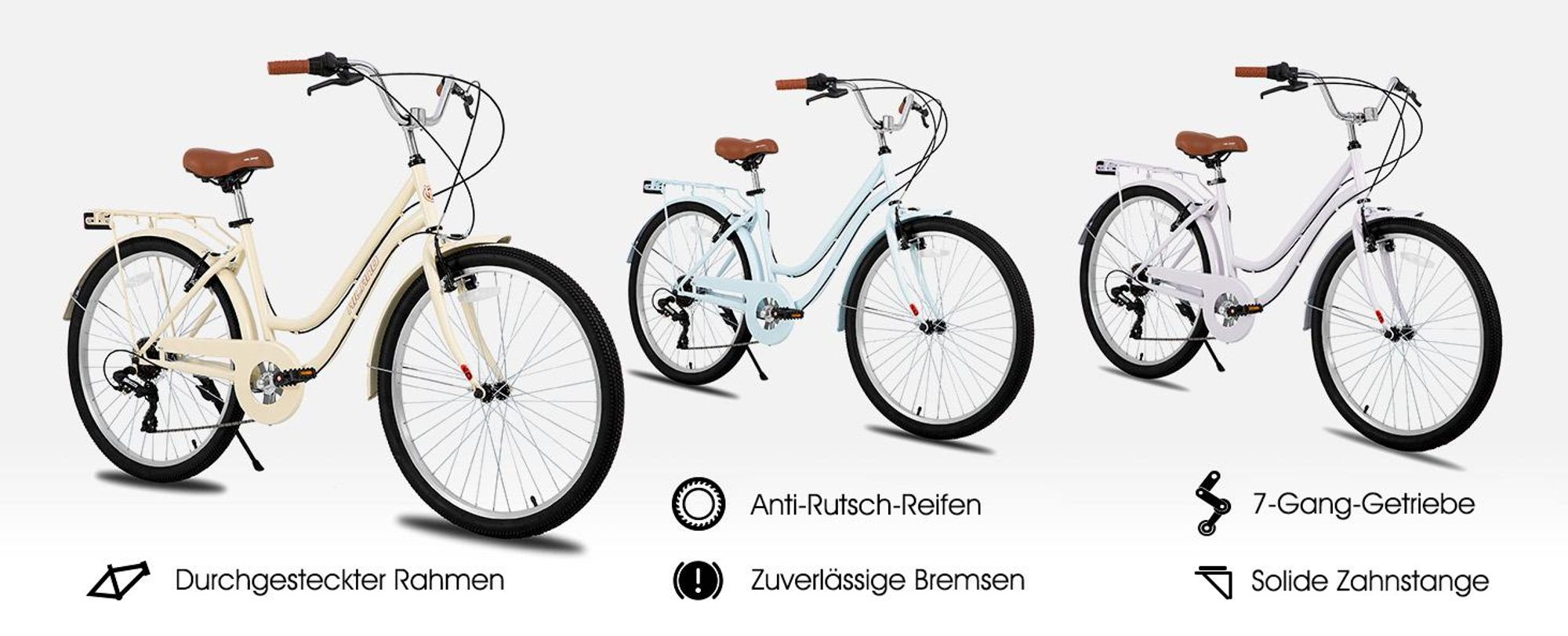 Hiland 26 Zoll 7 Gang Pendler Stadtfahrrad für Männer und Frauen, Step-Through Rahmen Cityräder für Erwachsene mit Gepäckträger, Fender