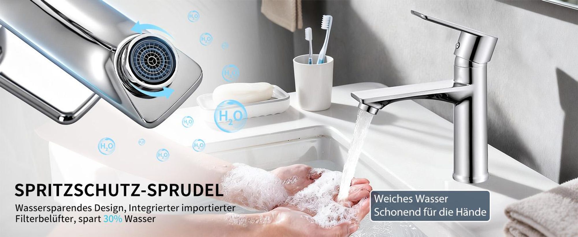 Homelody Wasserhahn Bad Chrom+Universal Ablaufgarnitur Chrom, Armatur Mischbatterie Waschbeckenarmatur mit Pop-Up Ventil Edelstahl Messing