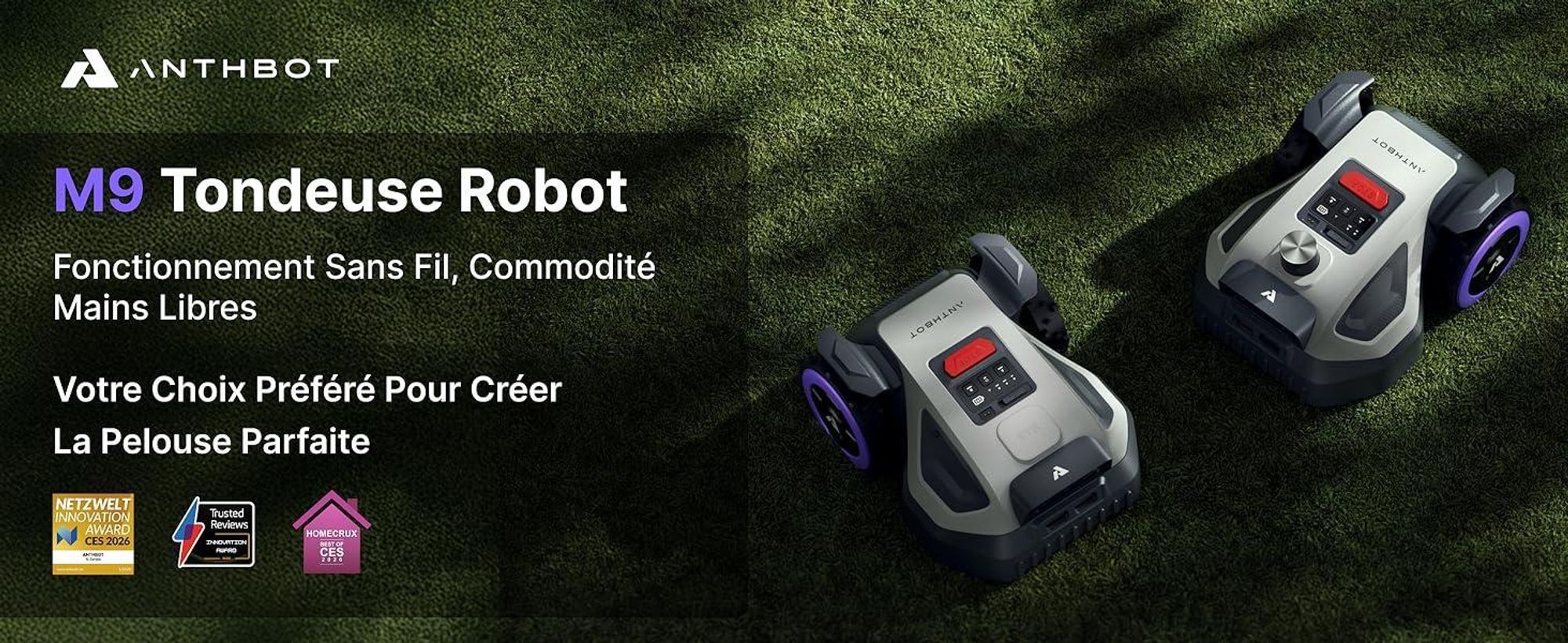 Robot tondeuse ANTHBOT M9 sans fil, avec garage premium, navigation RTK, caméra IA, jusqu'à 900 m², pente de 45 %, 3 mois de service NRTK s