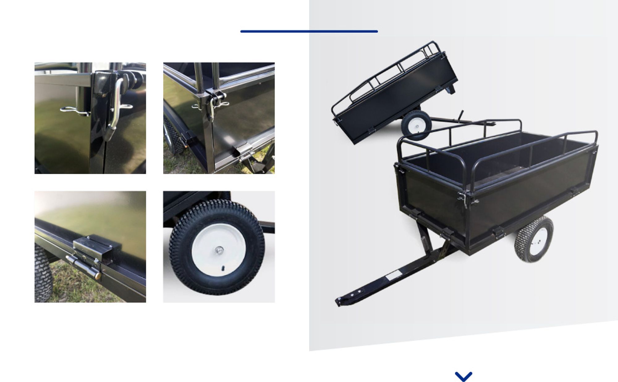 Wiltec Kippanhänger 200 x 78 x 94,5 cm bis 300 kg, Anhänger Kipper für Rasentraktor mit Gitter u. abnehmbaren Seitenwänden, Anhänger mit Kippfunktion