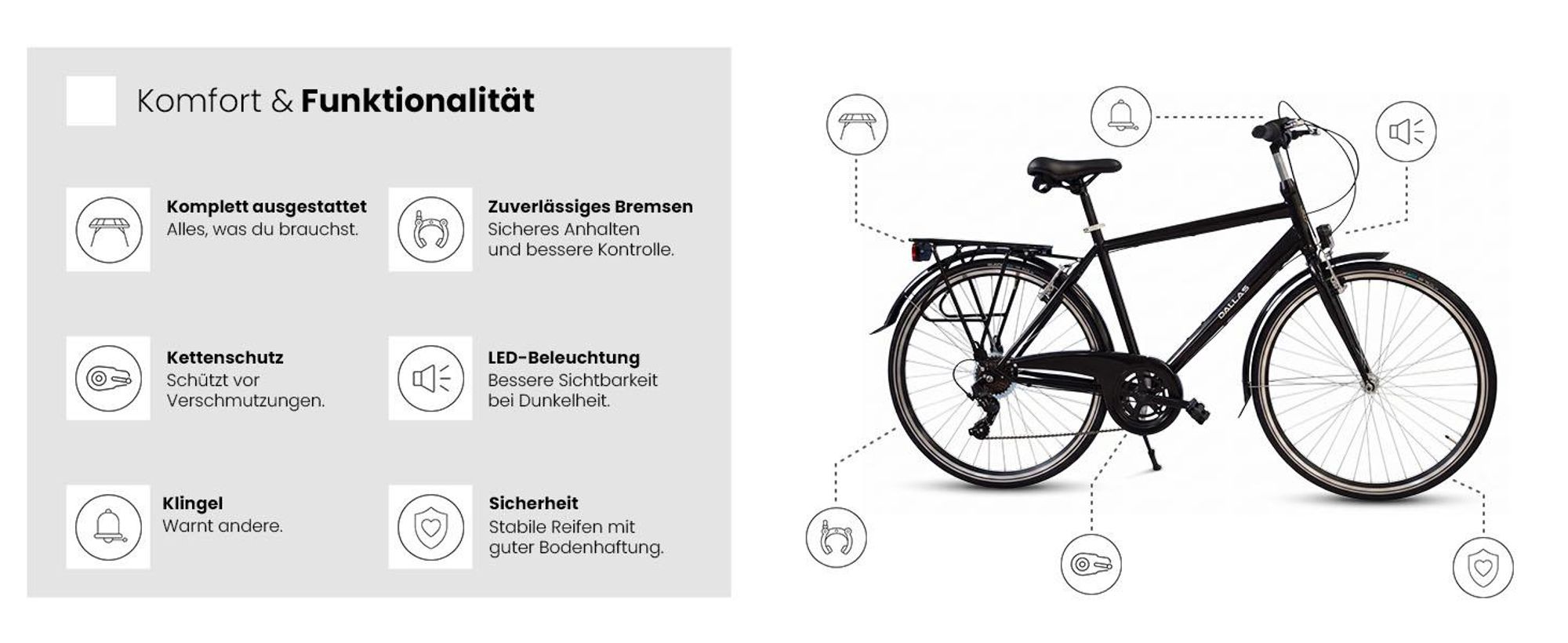 Dallas Bike Herrenfahrrad - Trekkingrad 28 Zoll - Stahlrahmen XL 21" - Schwarz - Shimano 7-Gang