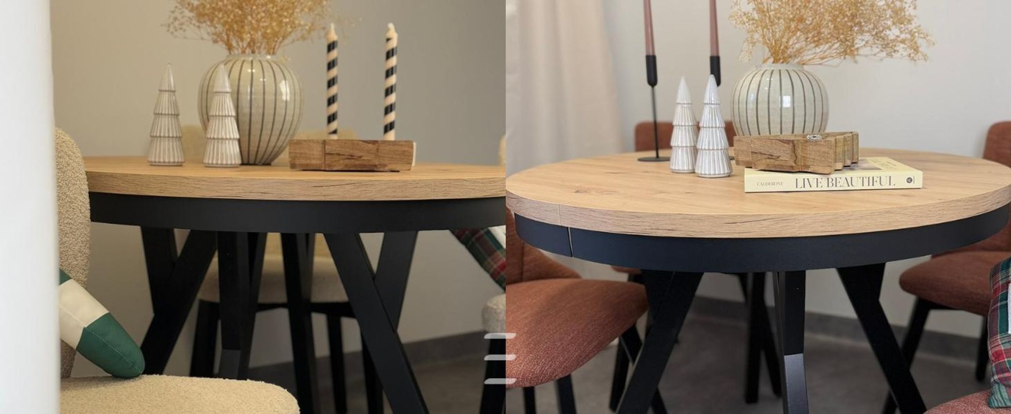 Runder Ausziehbarer Tisch für Esszimmer, PERO, Loft-Stil, Skandinavische, Durchmesser: 100 / 150 cm, Farbe: Eiche Lefkas