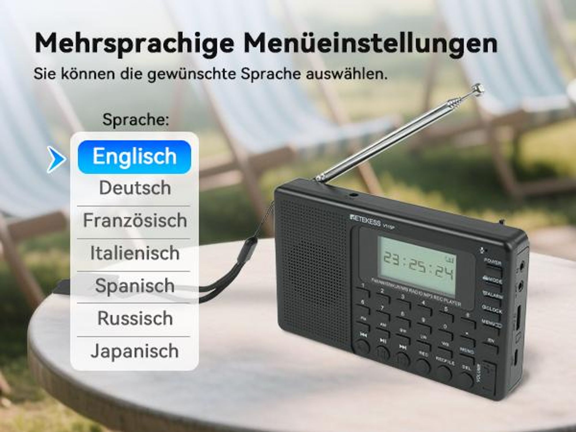 Retekess V115P Tragbares Digitales Radio, AM FM SW LW WB, 1800mAh, Taschenlampe, TF/AUX, Aufnahme, Taschenlampe, Sleep-Timer,für Notfälle, Camping