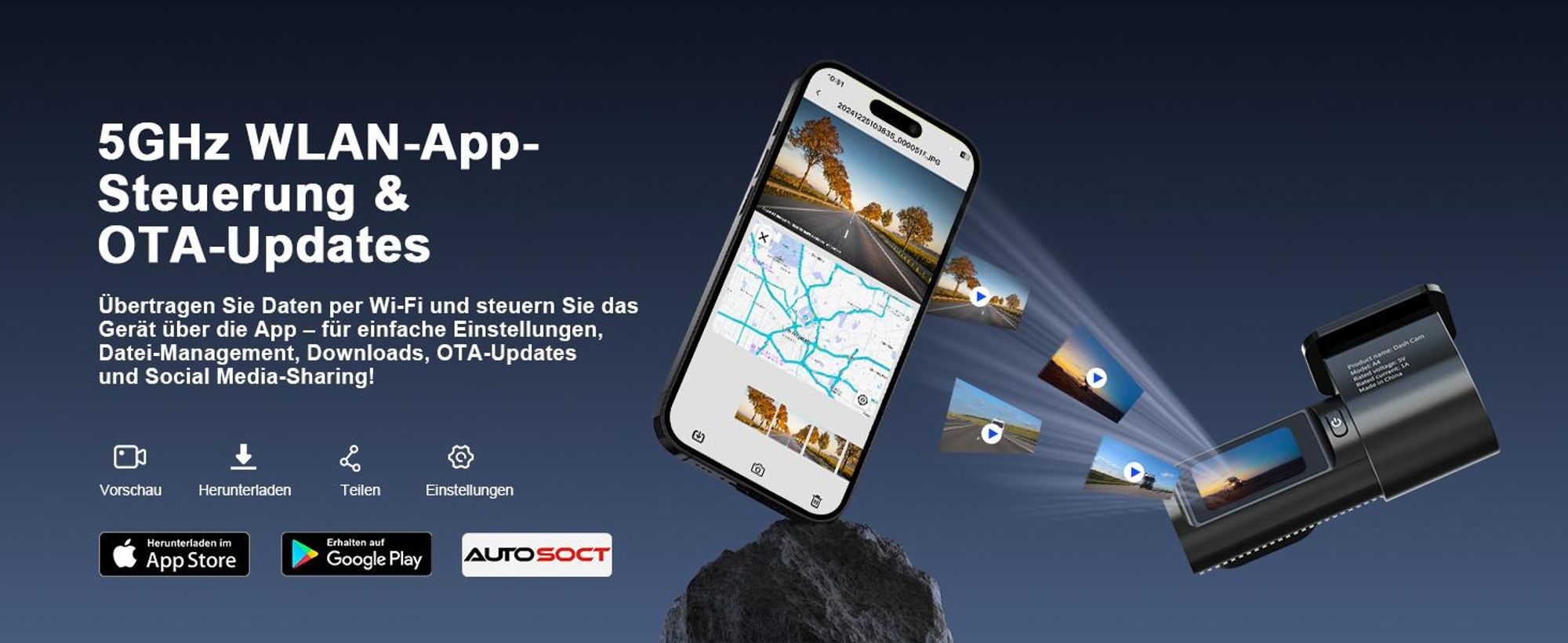 dashcam auto vorne und hinten 4K+1080P, Wi-Fi/APP Mini Dual Auto Kamera, 64GB,Parküberwachung, 170°Weitwinkel
