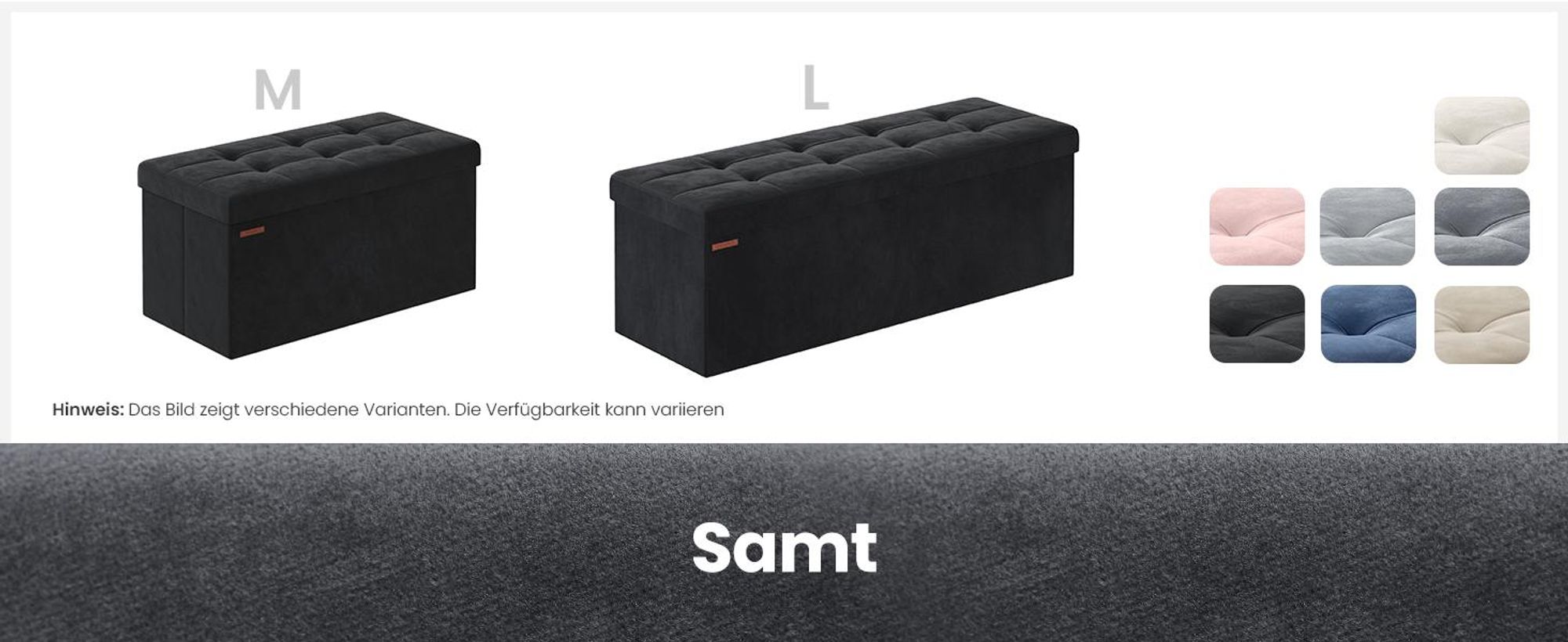 SONGMICS Sitzbank mit Stauraum aus Samt, klappbare Sitztruhe, 2 extra Aufbewahrungsboxen, 38 x 76 x 38 cm, bis 300 kg belastbar, für Flur, Wohnzimmer