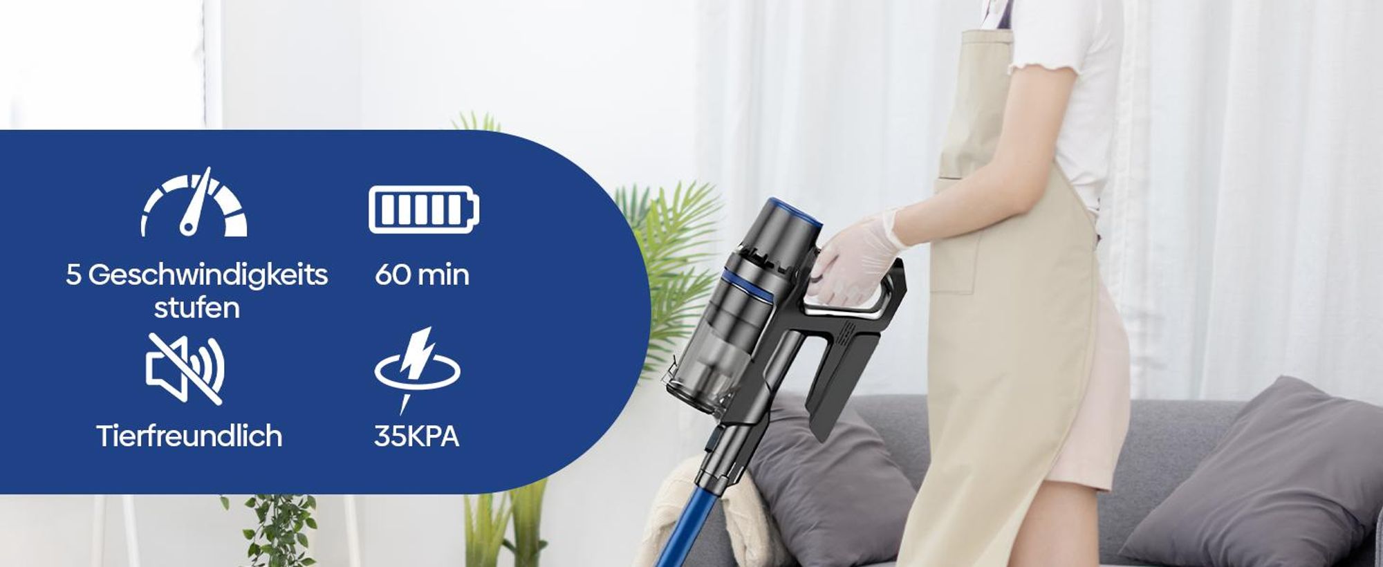 Olvy Akku-Staubsauger mit Wischfunktion – Kabelloser Staubsauger ohne Beutel mit HEPA-Filter, LED-Display, Zubehör – Ideal für Hartboden & Teppich