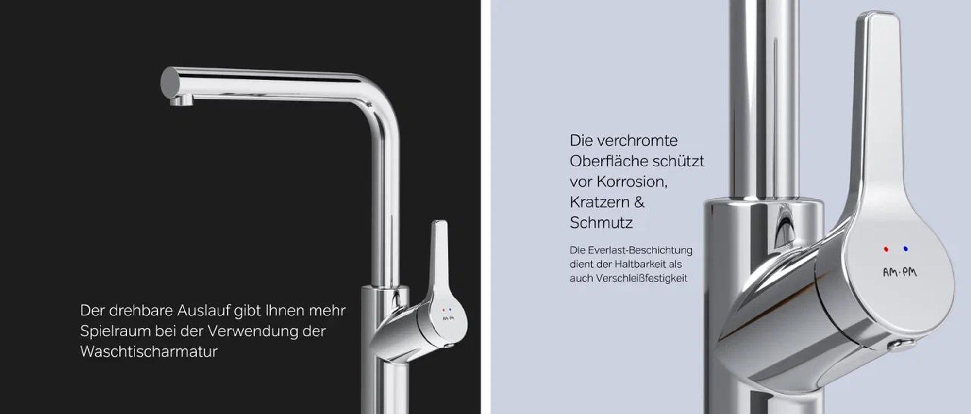 Wasserhahn Küche drehbar Küchenarmatur Edelstahl Spültischarmatur Hochdruck Armatur Mischbatterie Küche gebürstet AM.PM FXB05000 X-Joy S, Chrom