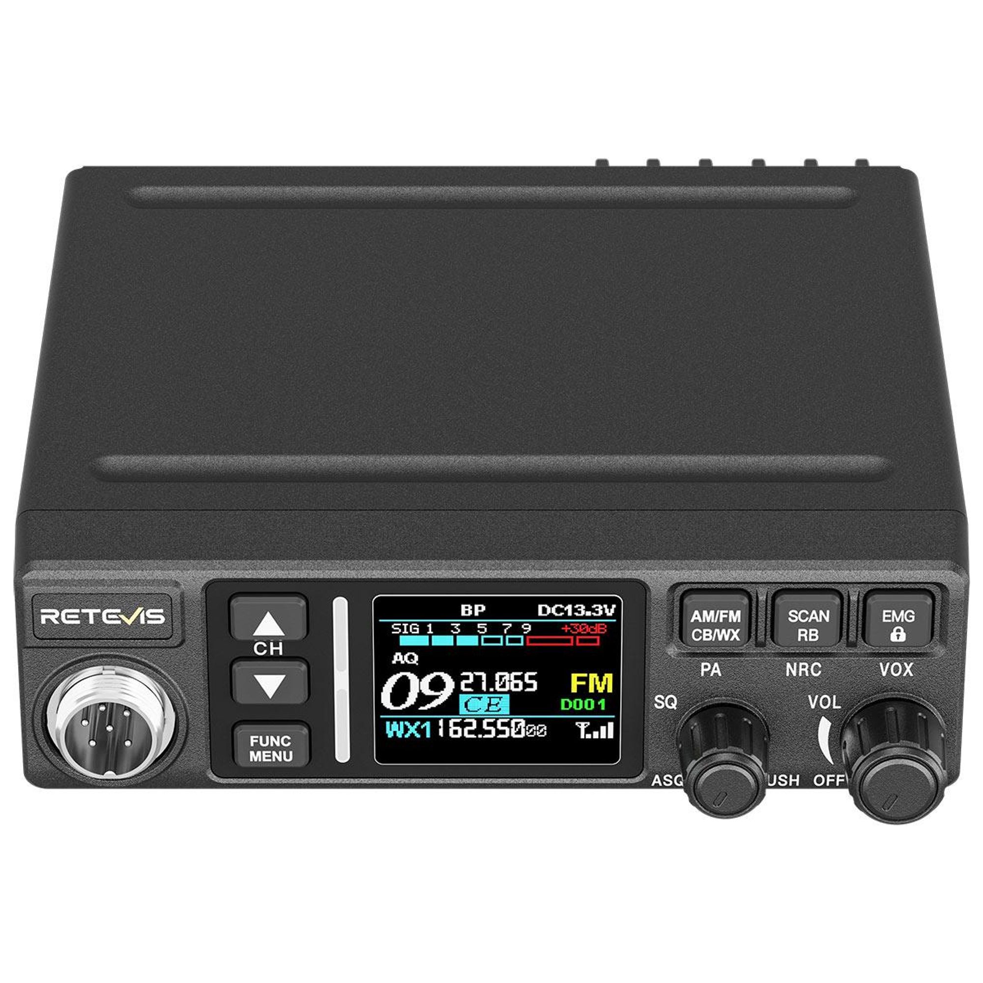 Retevis MB63B CB Funkgerät mit Antenne, AM/FM CB-Funkgeräte, LCD-Farbdisplay, NRC Rauschunterdrückung, CTCSS/DCS, VOX, 80 Kanäle, EMG CH9/19