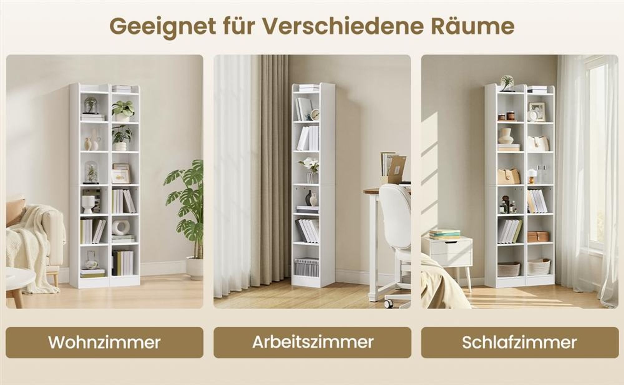Yaheetech Bücherregal 7 Fächer, schmaler Bücherschrank 183 cm H, Standregal mit verstellbarer Regalboden, Weiß