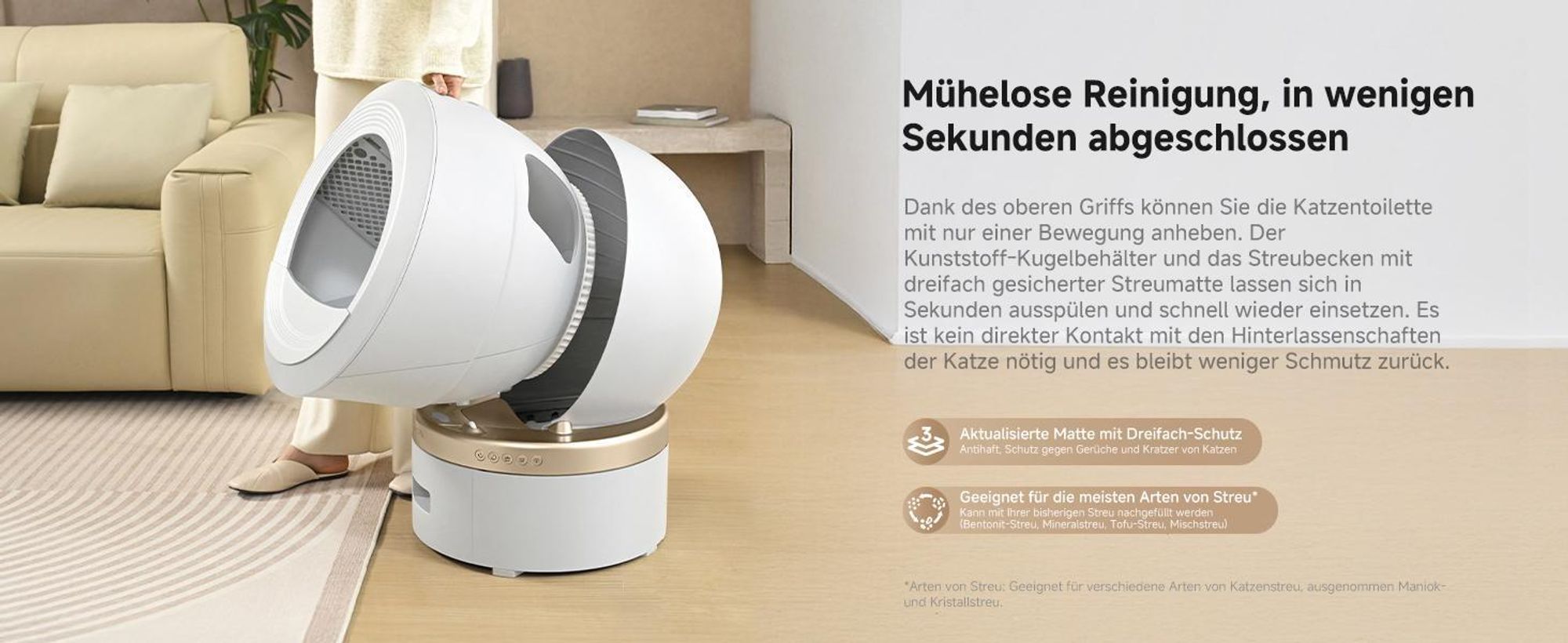 MOVA LR10 Prime Katzenklo Weiß – 110L, 15 Tage Selbstreinigung, Doppel-Geruchssystem, 12 Sicherheitsfunktionen – inkl. GRATIS Tierhaarbürste