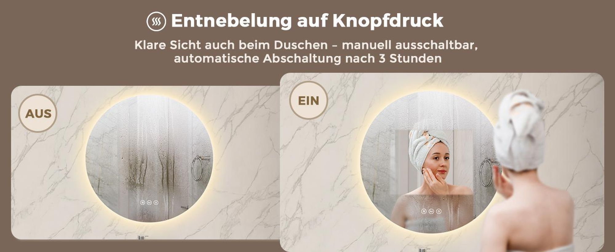 Badspiegel mit Beleuchtung Rund 80 cm, S'AFIELINA LED Spiegel, dimmbar, 3 Lichtfarben, Antibeschlag, Touch, Speicherfunktion, IP65,wasserdicht für Bad