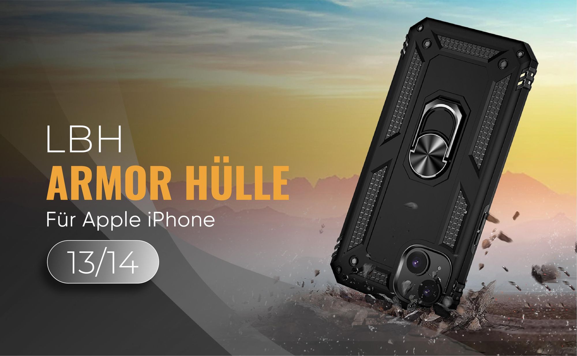 Schwarze Outdoorhülle für Apple iPhone 13