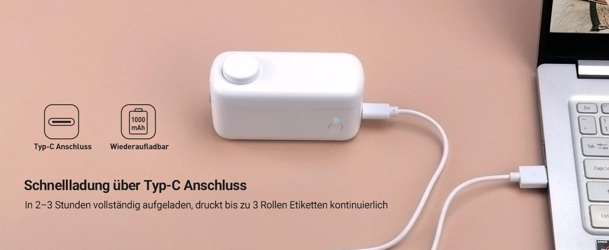 Mini Etikettendrucker Bluetooth mit 1700+ Symbolen Wiederaufladbarer - August LBP160W
