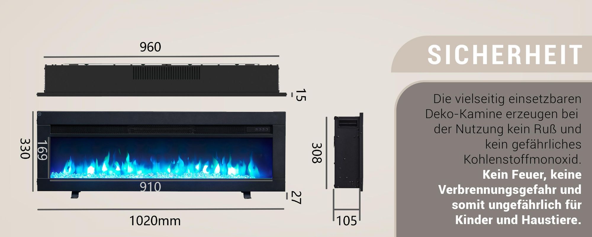 Elektrokamin BALDERIA Agnes 102 x 33 cm 2000 W