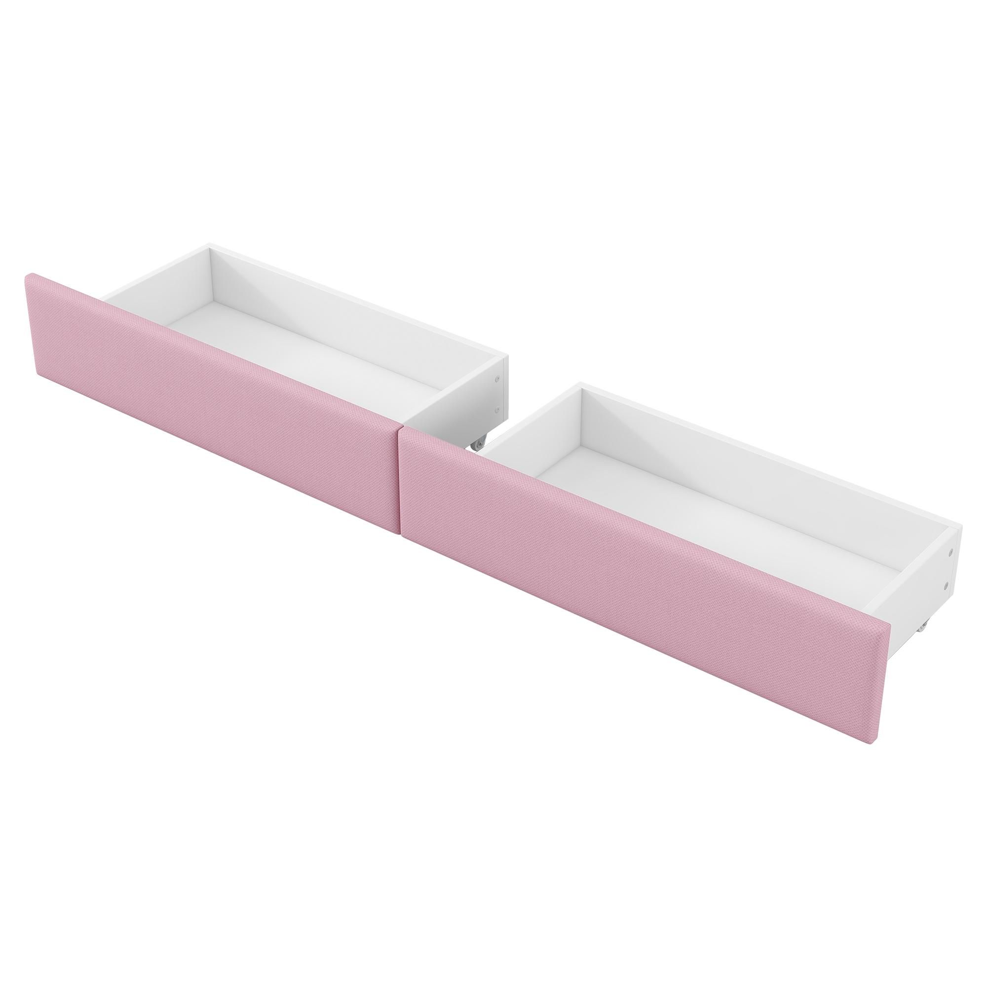 Merax Tagesbett 90x200 mit 2 Schublade, USB-Anschluss, LED, Schreibtisch, Stauraum, Schlafsofa Kinderbett mit Leinenkissen, Rosa