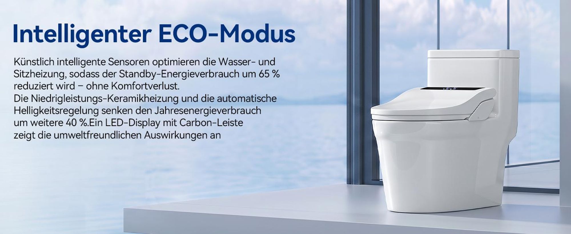 Puluomis Intelligenter Toilettensitz mit Warmwasser, Warmluft, Heizsitz, Duschfunktion, Trocknung,  4-Temperaturstufen, LCD-Display, Nachtlicht lang