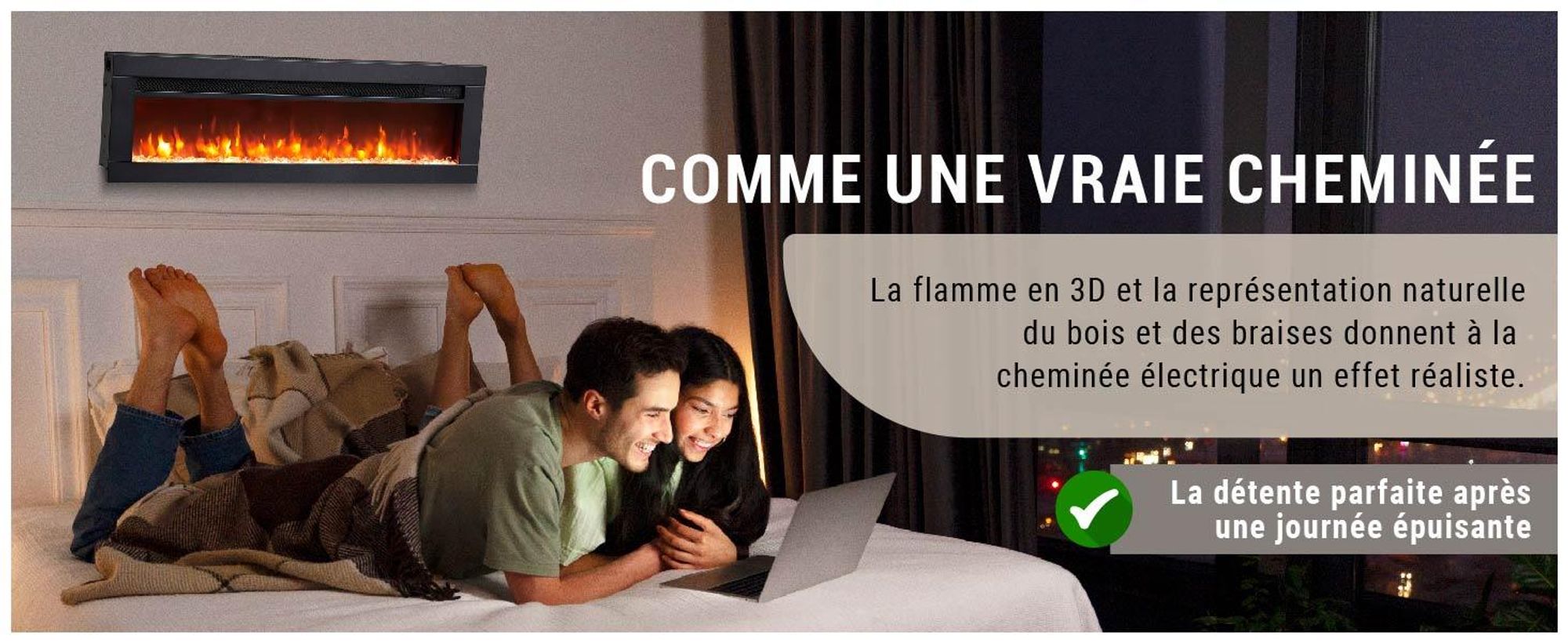 Cheminée électrique encastrable BALDERIA Agnes 36 – Puissance de chauffage jusqu'à 1 800 W, noire