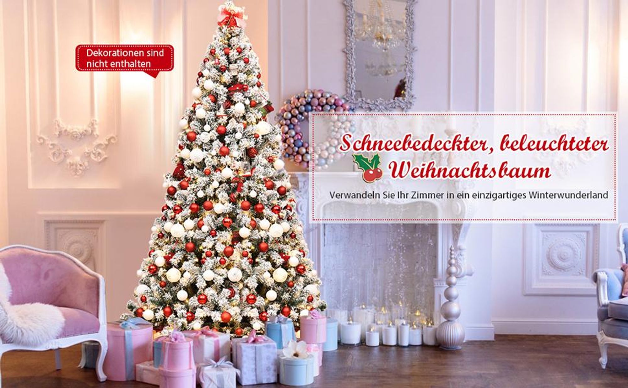 COSTWAY Künstlicher Weihnachtsbaum 230cm, Tannenbaum 1346 PVC-Nadeln mit Schnee, 550 warmweißen LEDs & Metallständer, Christbaum Kunstbaum Weihnachten